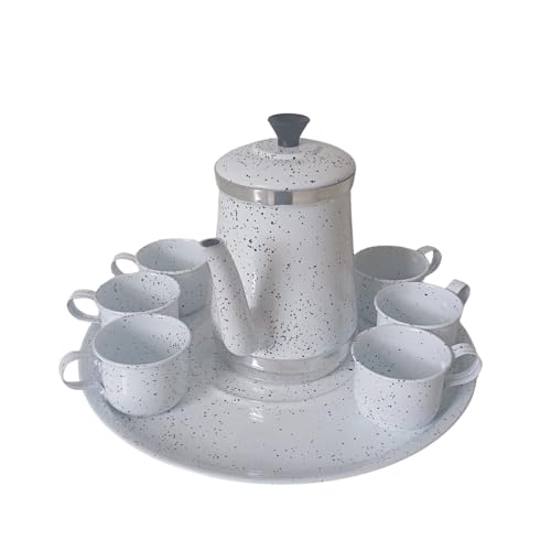 Kit Cha Esmaltado Bule 6 Canecas Bandeja (Branco)