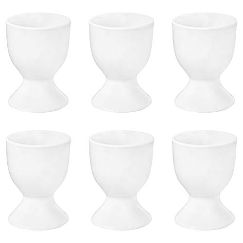 6X White Egg Cup Holder Set - Classic Style Porcelain Cups for Hard Soft Boiled Eggs - Microwave and Dishwasher Safe - by Argon Tableware