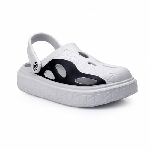 Image of Deer Rock Unisex Black & White Chunky Sole Clogs | Lightweight EVA Slip-On Sandals with Breathable Cut-Out Design & Adjustable Heel Strap