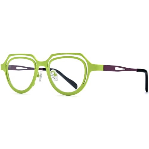Image of FONEX Colorful Pure Titanium Glasses Frame Women Retro Round Eyeglasses