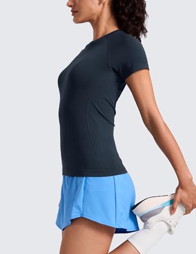 Image of CRZ YOGA Seamless T-Shirt Hip Length | Training, Chafe-Free, Slim Fit, Raglan Sleeves, Mesh Vents, Workout, Short Sleeve Tops for Women