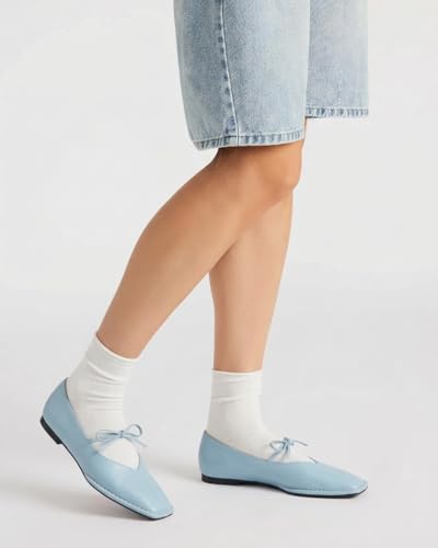 Image of Lace up Ballet Flats Women Square Toe Mary Jane Flats Bow Slip On Comfortable Ballerina Shoes