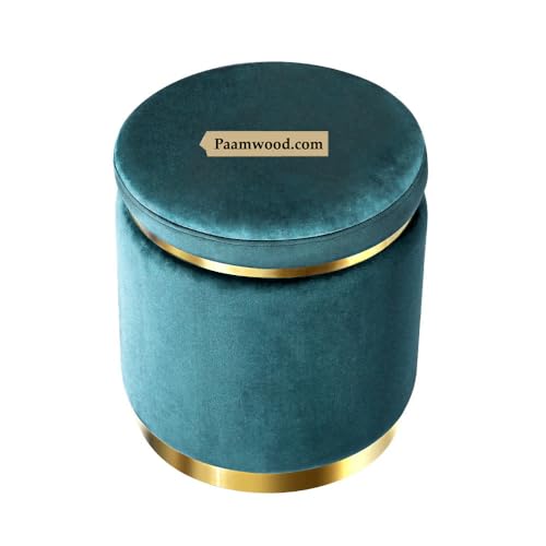 Image of Paamwood Velvet Sitting Stool - Luxurious Ottoman Footrest for Bedroom & Living Room, Wooden Sofa Side Stool, Makeup Chair, Pouf for Home & Office Decoration (Sea Blue Pack of 6)