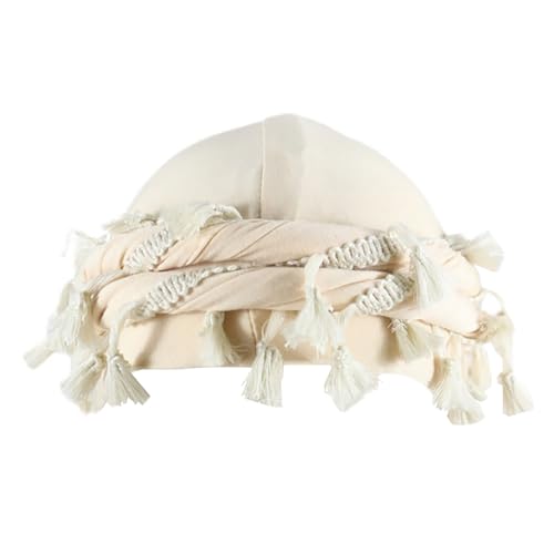 Turban for Men Vintage Twist Head Wraps Satin Lined Halo Turban Head Scarf Lightweight Tassel Beanie Hats (Beige)
