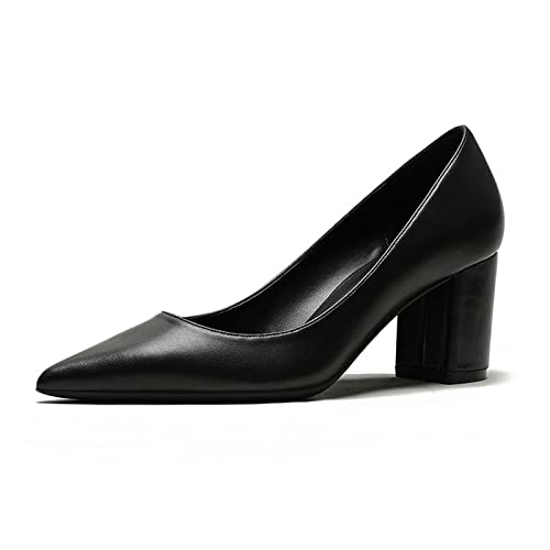 Escarpins en cuir véritable GXNRHG à bout pointu et talons hauts carrés