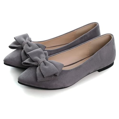 Image of SAILING LU Womens Bowknot Ballet Flats Pointy Toe Suede