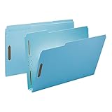 Smead 100% Recycled Pressboard Fastener File Folder, 2 Fasteners, 1/3-Cut Tab, 2' Expansion, Legal Size, Blue, 25 per Box (20001)