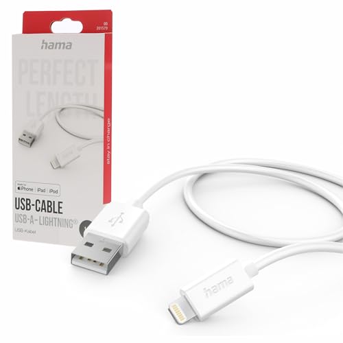 Hama Ladekabel USB A auf Lightning (iPhone Ladekabel, Lightning Kabel, iPhone 14 13 12 11 Pro Max Plus mini SE XS Max XR X 8 7, iPad Pro Air mini, iPod, MFI zertifiziert, USB Ladekabel, 1m) weiß
