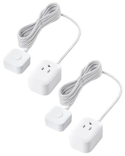 SURAIELEC Extension Cord with Switch On/Off Plug 6FT Flat Braided Outlet Power Cable 3 Prong Grounded Plug Wall or Table Use Ideal for Lamps Christmas Light Audio Holiday Lights White 2 Pack