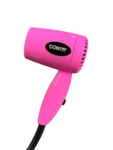 Conair 124PKC Compact Dual Voltage Travel Hair Dryer with Folding Handle (Pink)