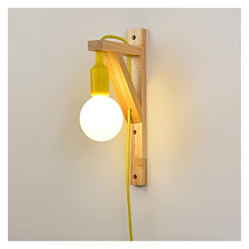Simple moderna lámpara de pared personalidad creativa de madera sólida luz de la pared dormitorio Macaron aplique de pared balcón pasillo lámpara de estudio (color : tamaño rojo : sin bulbo) Amarillo