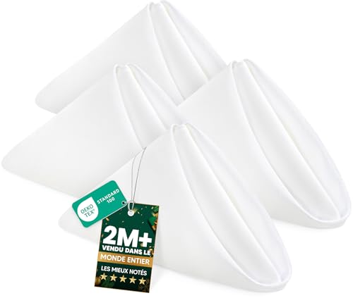 KICHLY Serviettes en Tissu - Lot de 24 Serviettes de Table en Tissu réutilisables, Douces et Confortables - idéales pour Les événements, Polyester (Blanc, 43x43 cm)