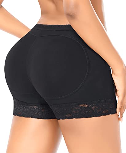 Derca Butt Lifter Padded Underwear For Women Seamless Booty Pads Butt Enhancer Panties Lace Shapewear Boyshorts (B# Black (Low-Waist Short),Medium) #TOP23