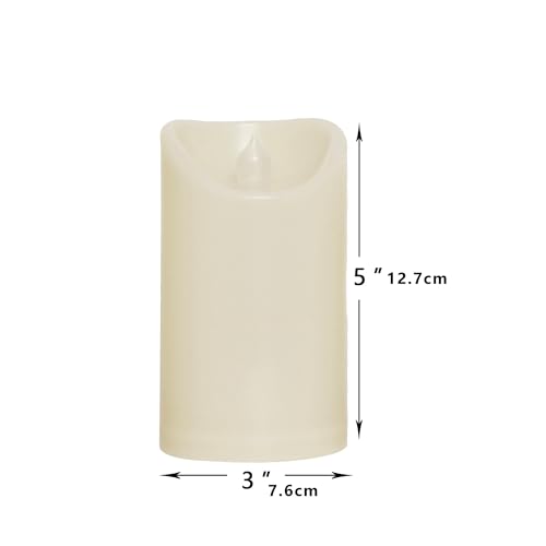 Image of Waterproof Outdoor Battery Operated Flameless Candles with Auto Timer Flickering Plastic Resin Electric LED Pillar Lights for Lantern Patio Garden Wedding Party Decorations 3x5 Inches Ivory 2 Pack