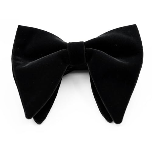 Men's Pre-Tied Oversized Velvet Bow Tie, Large Bow Tie for Weddings & Formal Events, Adjustable Strap (Black)