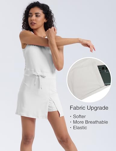 Image of Womens Workout Romper Tennis Dress Built in Shorts Onesie Open Back Jumpsuits Athletic Dresses(0438-White-XS), X-Small