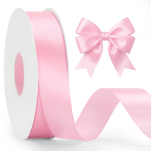 KINGLAKE Light Pink Satin Ribbon - 1 Inch x 50 Yards Baby Pink Ribbon for Gift Wrapping Pastel Ribbon for Flower Bouquet Crafts Leis Wedding Bridal Shower Baby Shower Birthday Mothers Day Decor