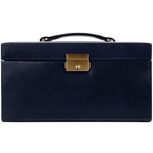 Image of Time Resistance Jewelry Box - Full Grain Leather Jewellery Organizer - Accessories Storage - Key Lock Box for Women (Blue)