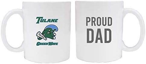 Tulane University Green WaveProud Dad Taza de café de cerámica blanca (blanco)