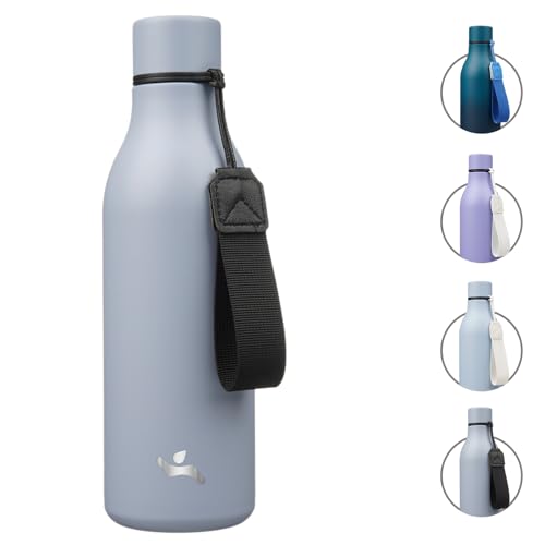 Image of Konokyo 18 oz Insulated Stainless Steel Metal Water Bottle with Strap | BPA-free, leak-proof, dishwasher-safe reusable bottle with strap for gym, school, hiking, outdoor travel & hydration