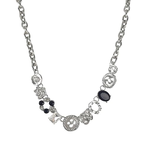 Buyongwant Irregular Necklace for Women Y2k Button Short Necklace Metal Sweet Cool Retro Charm Jewelry Silver