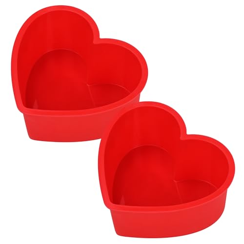 AOTASO Juego de 2 moldes de silicona antiadherentes con forma de corazón de 4 pulgadas para hornear (rojo)