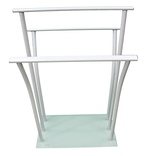 Evideco French Home Goods Freestanding Towel Rack Three Bars Tempered White Glass Base #TOP3