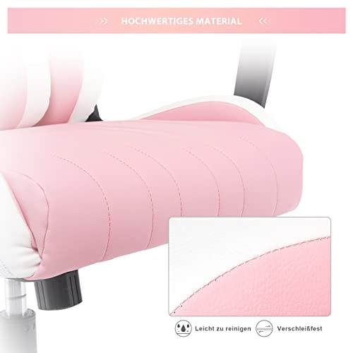Sedia da Gaming, Poltrona Ufficio con Schienale Alto Ergonomica, Sedia Girevole con Regolabile Confortevole Supporto Poggiatesta e Lombare, 52 x 49 x 130cm (Rosa) - Sedia gaming - Immagine 4