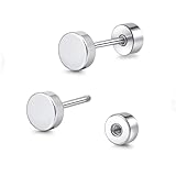 TitanHeart Hypoallergenic Titanium Screw Back Flat Back Dot Stud Earrings 3mm-5mm Simple Classic Helix Tragus Cartilage Earlobe Stud Earrings for Women Men(Silver,5mm)