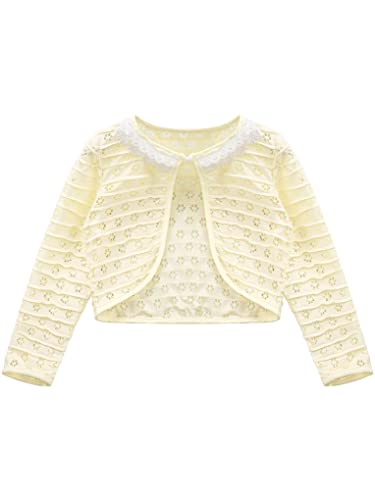 JanJean Kids Little Girls Long Sleeve Lace Hollow Bolero Jacket Top One Button Cardigan Shrug Dress Cover up Shawl Cardigan3