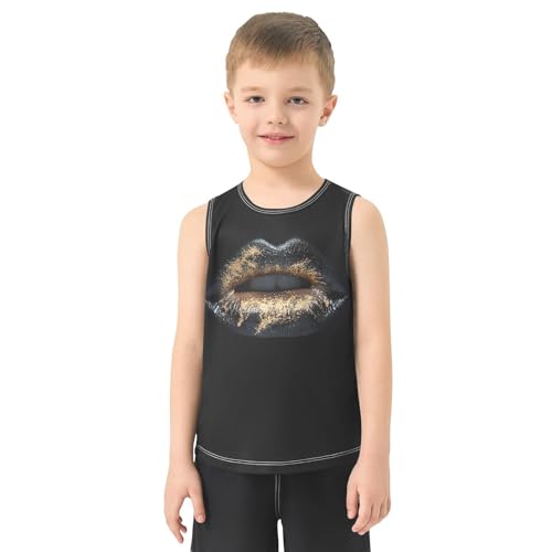 Boys Tank Top Shirts Black Lips Gold Style Sleeveless T-Shirts Crew Neck for Kids Clothing Children2