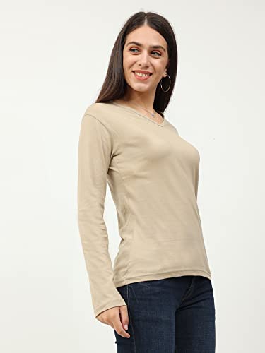 Image of FLEXIMAA Women's Cotton Plain V Neck Full Sleeve T-Shirt