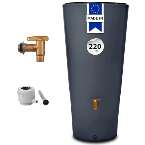 4rain Réservoir Vaso 2en1 220 L, Gris Graphite INCL. Robinet de vidange en Plastique et raccord de Descente