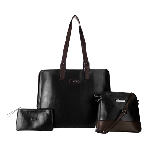 3PCS ECM Tote Set for Women - Stylish Top Handle Laptop Bag Satchel Purse Shoulder Handbag Cosmetic Pouch bag (Black)