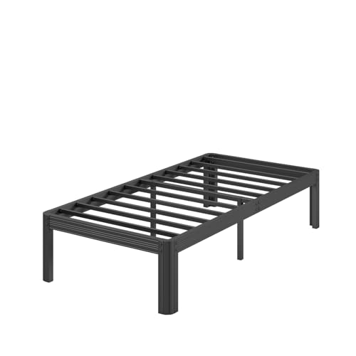 Hunlostten 14 in High Heavy Duty Twin Bed Frame No Box Spring Needed, Reinforced Metal Twin Bed Frames, Rounded Edge, Surdy Steels, Easy Assembly by Hunlostten - Used condition - US$46.31