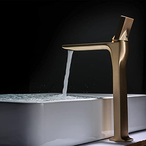 VOTON Gebürsteter Goldener Badezimmer-Wasserhahn - 1-Loch, Einhebel-Waschbeckenarmatur Inkl. Deckplatte & Schläuche