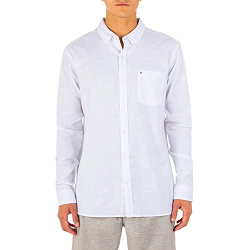 Hurley Mens One And Only Textured Long Sleeve Up Button Down Shirt, White, X-Large Us #TOP30