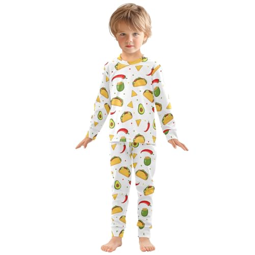 Pajama Sets Long Sleeve Yummy Mexican Food Pattern Soft Comfy Sleepwear 2 Piece PJS 3-8T2