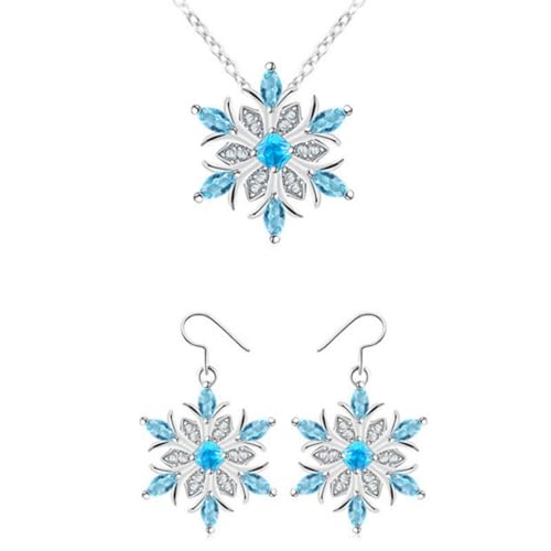 Snowflake Earrings and Necklace Set for Women Elegant Delicate Pave Crystal Cubic Zirconia Winter Frozen Flower Stud Earrings for Birthday Valentine Mother's Day Christmas Jewelry Gifts