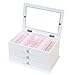 Produktbild Dainty Schmuckkästchen Weiß Schmuckschatulle Damen Groß 3 Ebenen mit 2 Schubladen mit Glasdeckel Schmuckbox für Ohrringe, Halsketten, Armbänder, Uhren, Haarnadeln