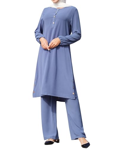 Vêtements musulmans femme manches longues ensemble pantalon 2 pièces Ramadan