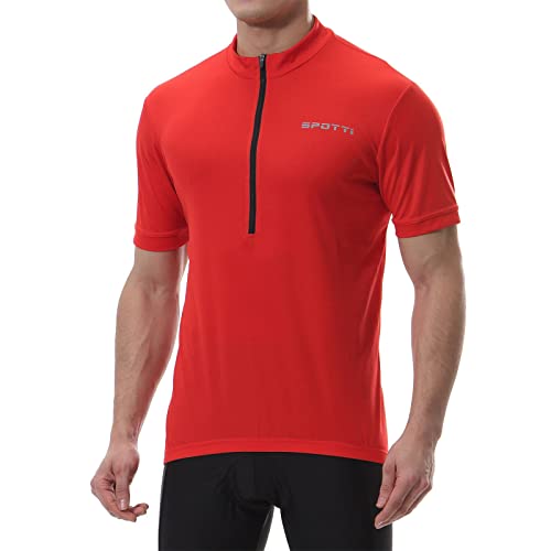 Spotti Men's Cycling Bike Jersey Short Sleeve with 3 Rear Pockets- Moisture Wicking, Breathable, Quick Dry Biking Shirt