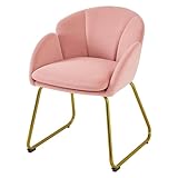 Lan Xin-JP Bürostuhl, moderner Samtsessel mit goldenen Metallbeinen für Wohnzimmer/Schlafzimmer/Heimbüro, Grau (Rosa)
