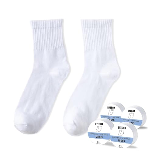 BYESOX 12 Pairs Disposable Socks for Travel Single-use Compressed Socks Good for On-the-Go (Ankle-White)