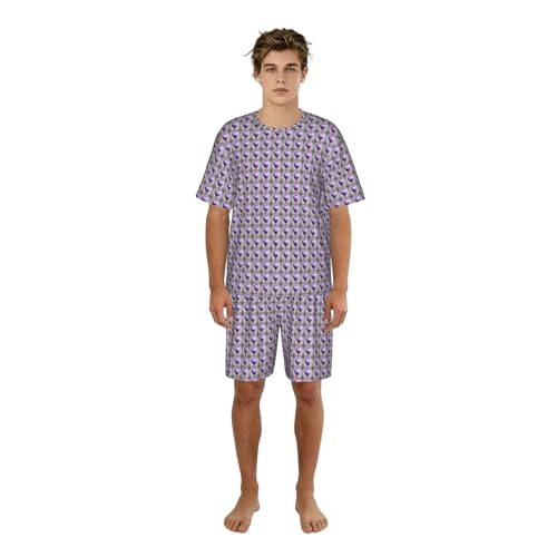 Pyjama court homme lavande au motif montgolfière pour des nuits sereines