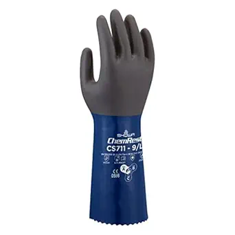 SHOWA CS711 Foamed Nitrile Chemical Resistant Safety Glove with Poly Liner, 14" Length, Large (12 Pair)