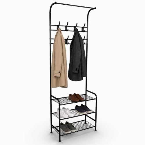 Image of Oypla Coat Umbrella Stand Hat Shoe Rack Heavy Duty All Metal Black
