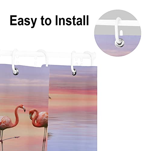 Pink Flamingos Shower Curtain Tropical Birds Romantic Love In The Lake Bathroom Window Decor Set With Hooks Waterproof Polyester Fabric Machine Washable 72X72 Inch #TOP3