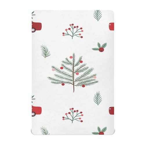 Moudou Christmas Tree Playard Sheet for Boy Girls, Soft Breathable Fitted Toddler Sheet for Standard Playard Bed Mattress, 39 x 27 x 5 Inch