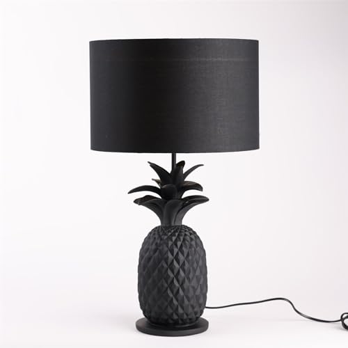 WSG Pineapple Table Lamp Black Ceramic Base Style Gold Detail Light Shade 54.5cm